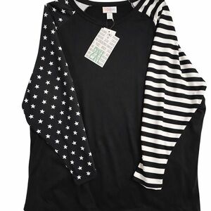 LuLaRoe Black and White Star Stripe Long Sleeve Top NWT American 2XL